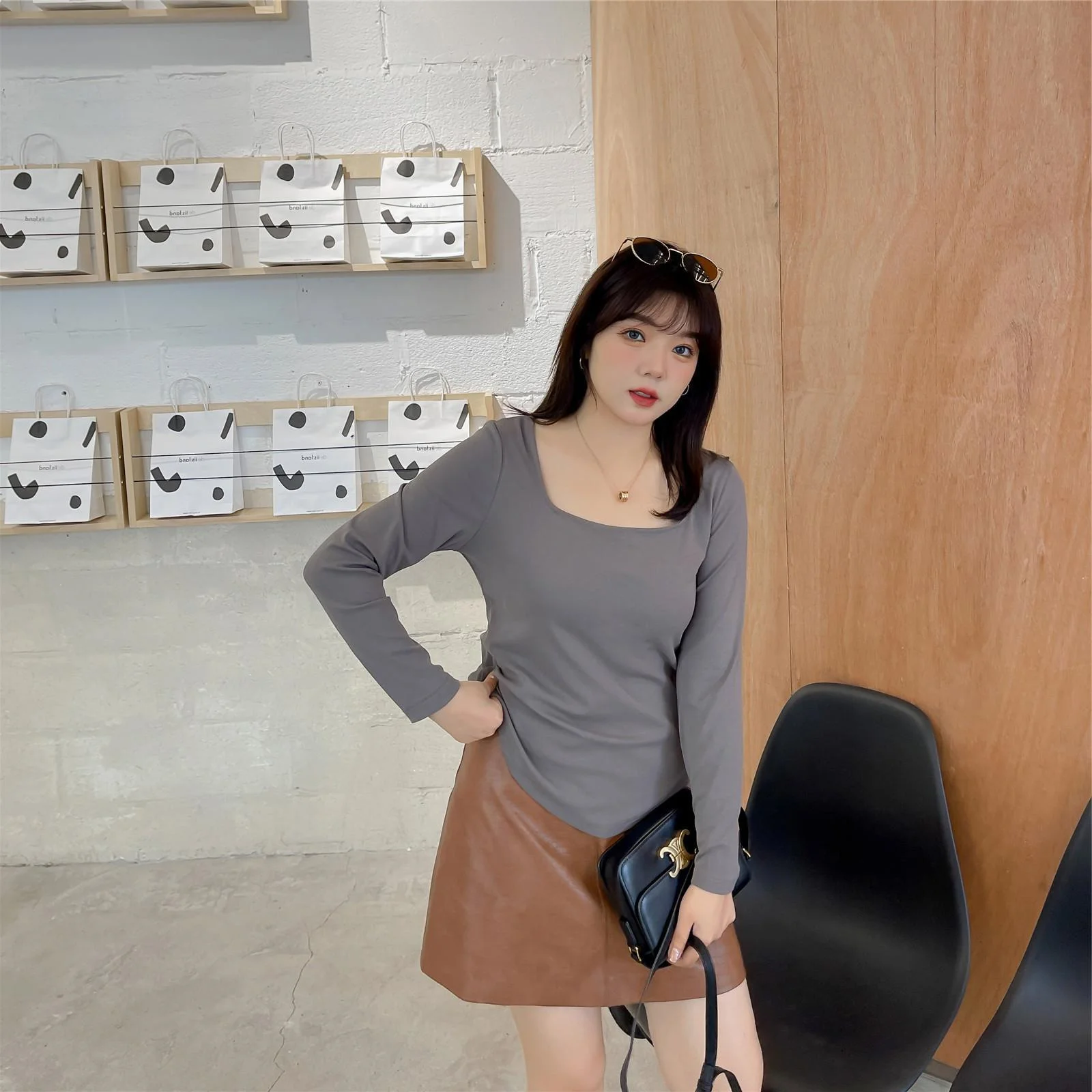 

plus Size Long Sve T-irt Loose Fit Base Layer round Hemline Conceal Meat Spring Autumn Pure Color Korean Sle Commute Wind