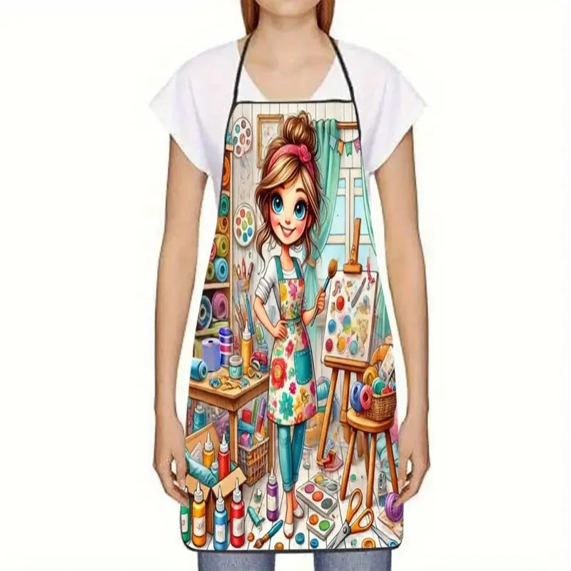 1 Stück Niedliche Mädchen-Motiv Schürze, Weiche, Langlebige, Wasserdichte Küchenschürze für Männer und Frauen, zum Kochen, Backen und Gärtnern zu Hause