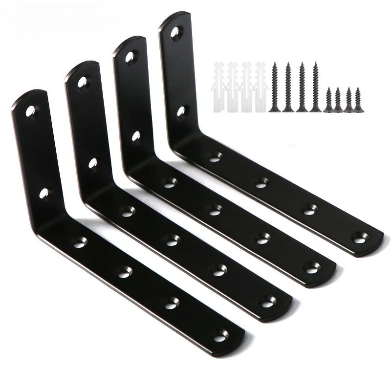 125x75mm Black L-Shaped Corner Bracket for Wall Mounting 90 Degree Right Angle Support Bracket Furniture Legs Fixing Hardware