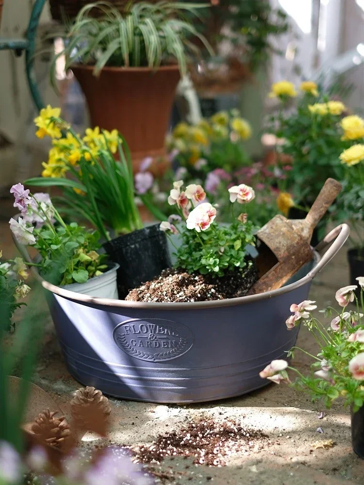 Vintage Iron Sheet Portable Flower Bucket Making Old Large Horticultural Dry Flower Pots Garden Home Vase Decoration Decorations