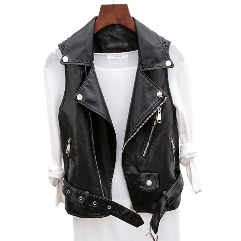 Women\'s Jacket Black PU Leather Vest Fashion Zipper Motorcycle Vest Tops Spring Autumn Steampunk Leather Gothic Costume