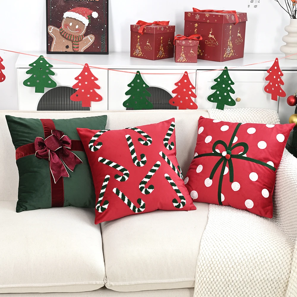 BUYNOW, 1 unidad, toalla de terciopelo holandesa, funda de almohada bordada con ambiente navideño, funda de cojín para sofá, hogar y dormitorio, decoración, cojines para sala