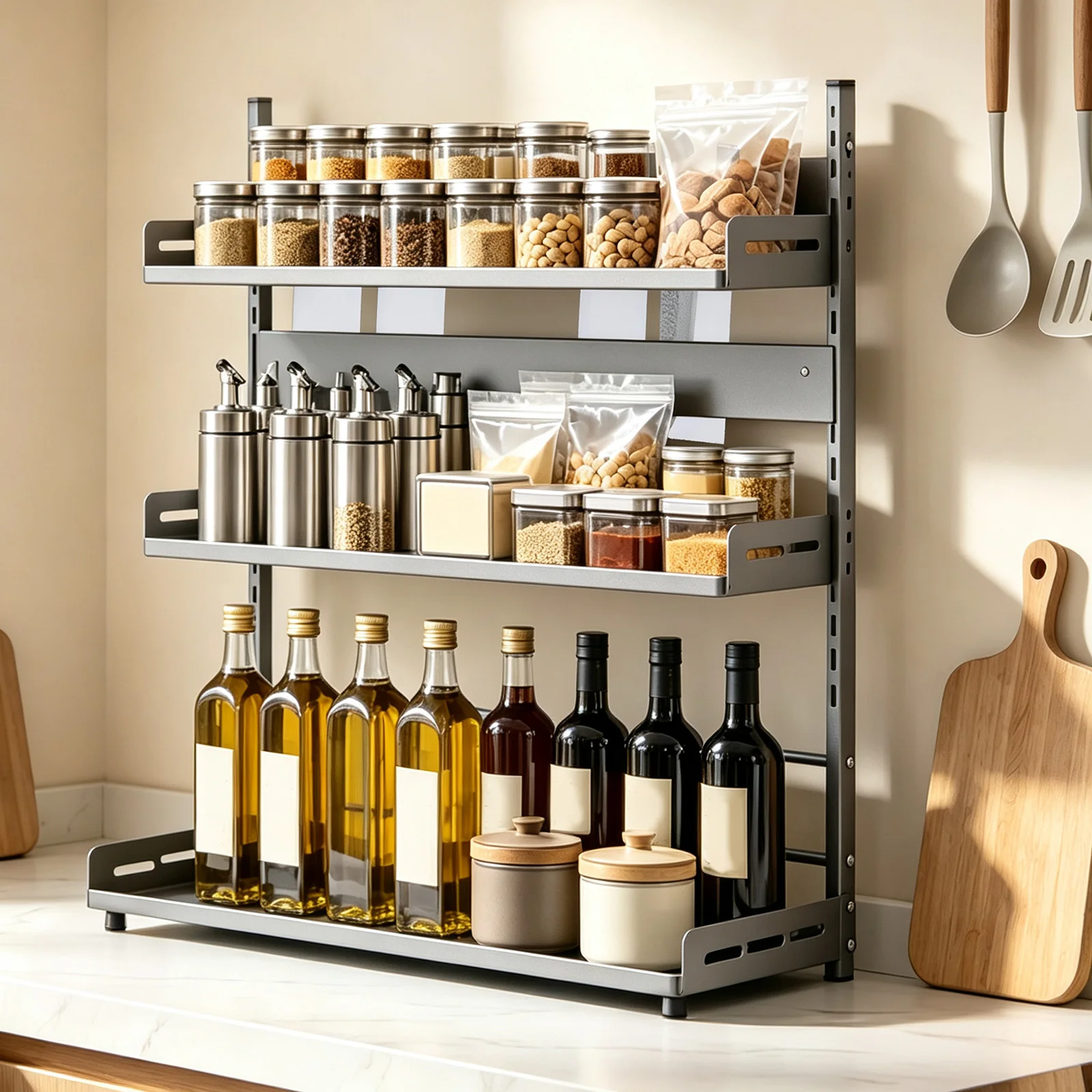 Portaspezie da cucina a 3 livelli, versatile scaffale per la conservazione degli oggetti in cucina, scaffale per la conservazione di articoli da bagno, scaffale per la conservazione degli utensili da