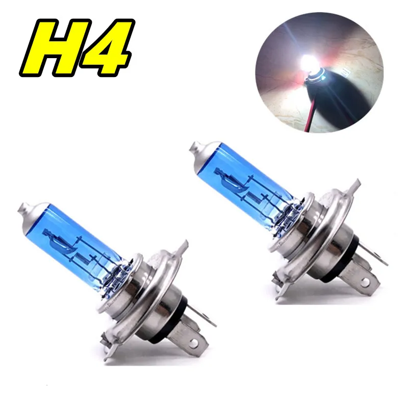 2pcs H4 60/55W 12V Super White Quartz Halogen Bulbs P43t High Power 100W Auto High Low Beam Light 5800K for Car Headlights