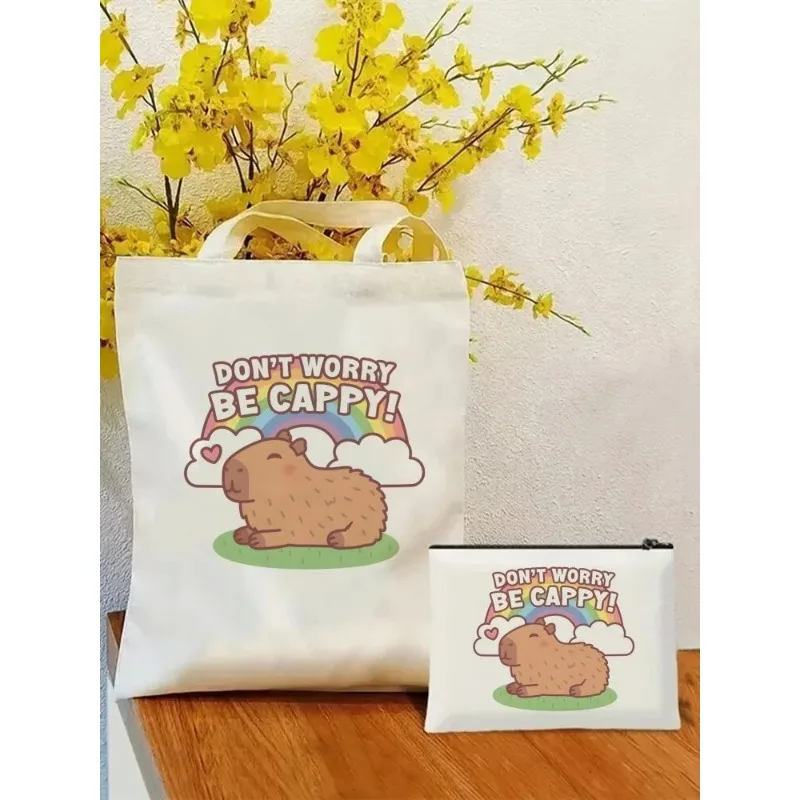 Cute Capybara Cartoon  Kawaii Tote Set - Women's Spacious Shoulder Bag with Easy Access & Matching Clutch Pouch