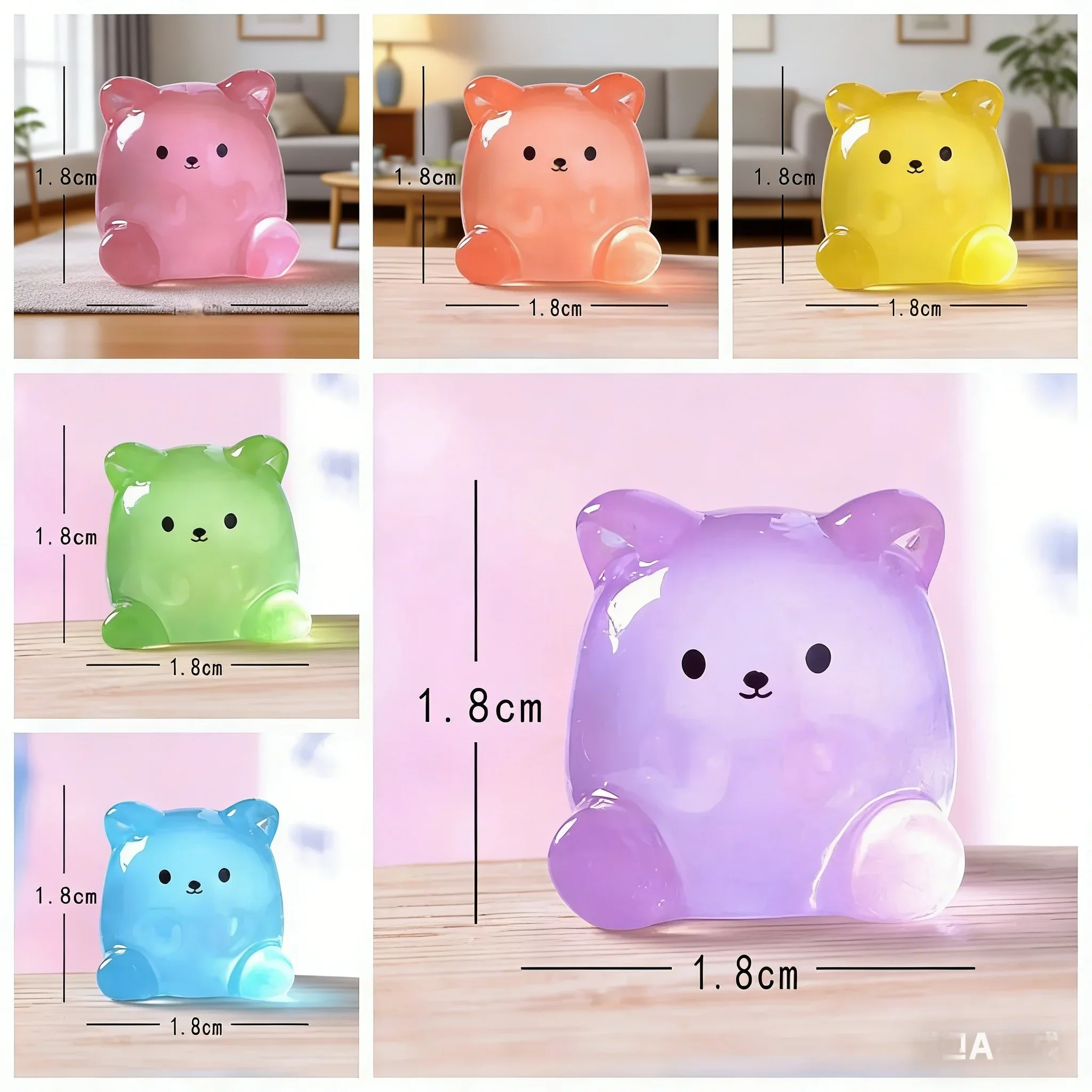 10Pcs Mini Cartoon Glow‑in‑Dark Transparent Bear Resin Figurines Creative Animal Components For Tabletop Micro Landscape