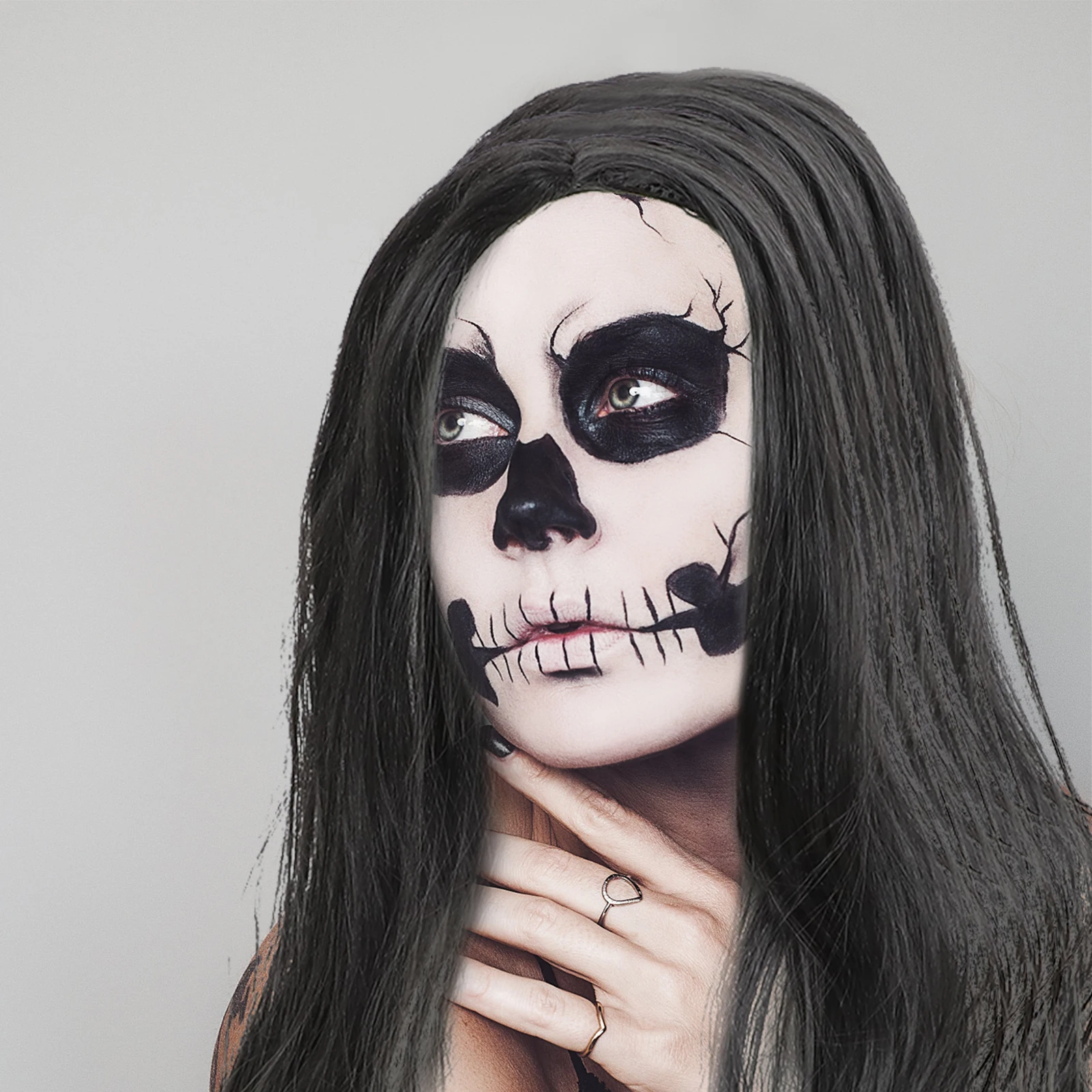 

Black Impermanence Long Synthetic Cosplay Costume Halloween Ghost Theme Fiber Safe Durable Premium Material Spooky Look Party