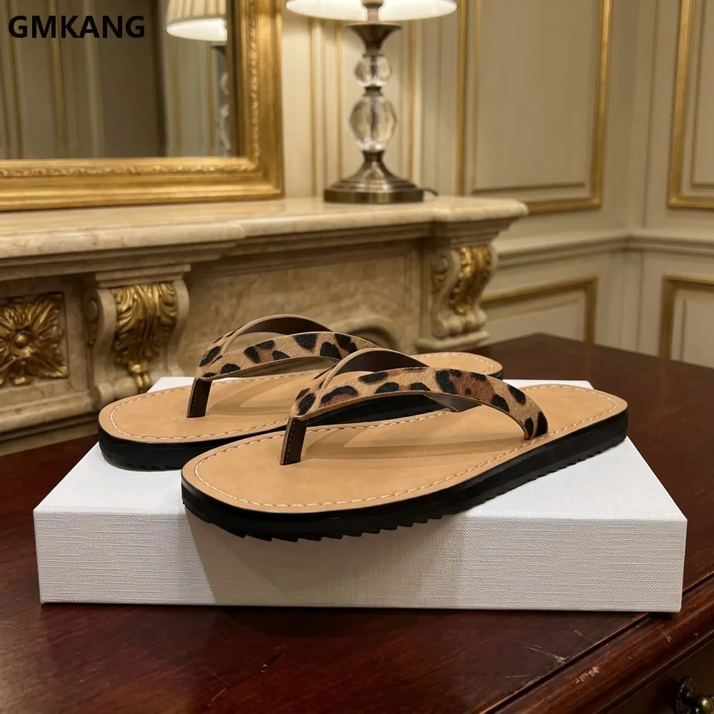 Genuine Leather Women Slippers Flat Flip Flops Summer Beach Slides Comfortable Casual Holiday Outdoor Walking Shoes Black