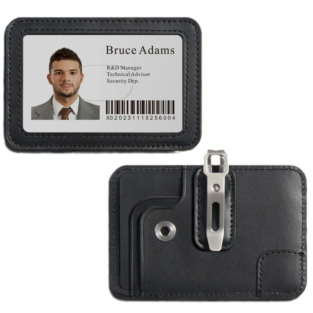 2-in-1 Badge Holder & Card Wallet with Metal Clip Quick Access ID Case Leather Belt Clip Organizer for Office Commute