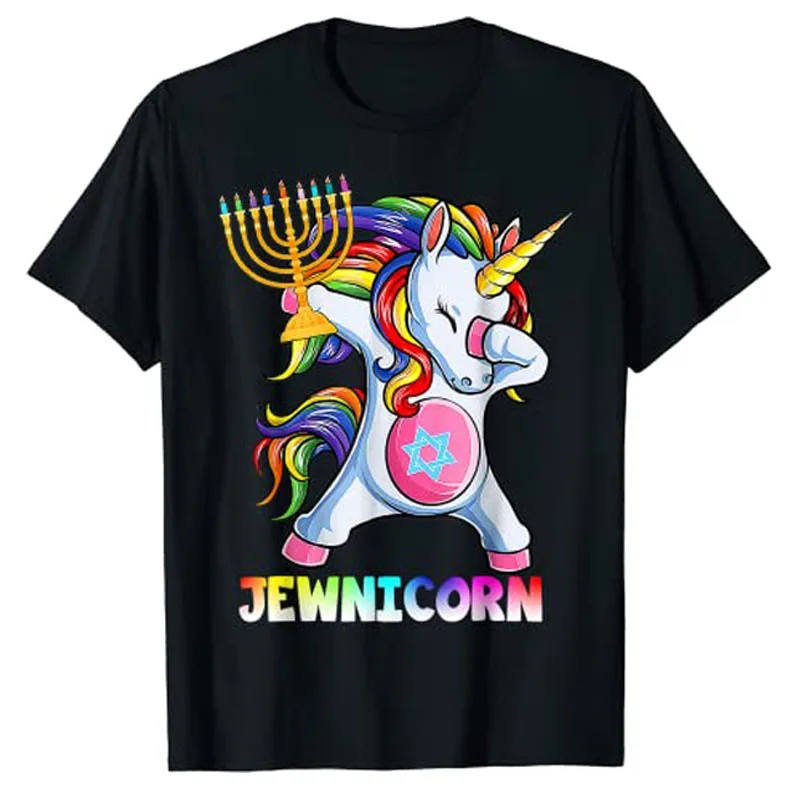 Hanukkah Dabbing Unicorn Jewnicorn Chanukah Jewish Xmas T-Shirt Cute Christmas Costume Graphic Tee Tops Family Matching Clothes