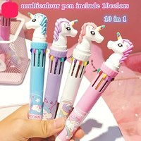 4Pcs Cute Cartoon 10 Color Ballpoint Pen Multi-color Retractable Oil Pen Kawaii Unicorn Swan Dinosaur Office School Supplies