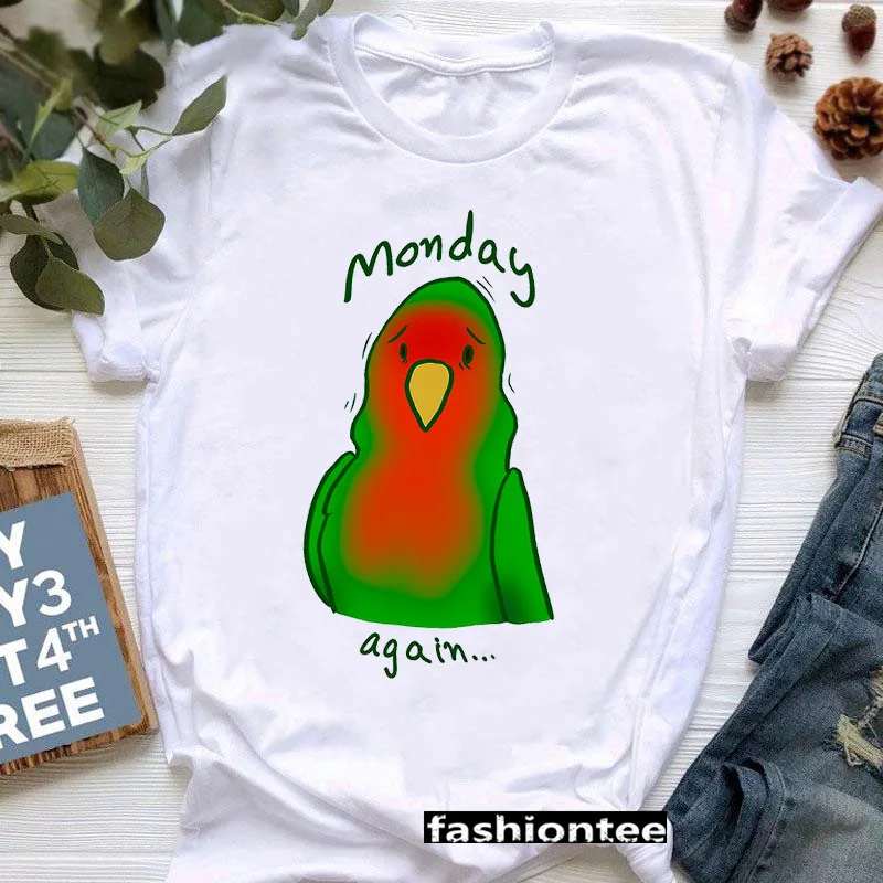Cute Cartoon Parrot Animal Print Top Women's Summer Short Sleeve T-shirt Kawaii Clothes Pro Choice Graphic T Shirts Aesthetic