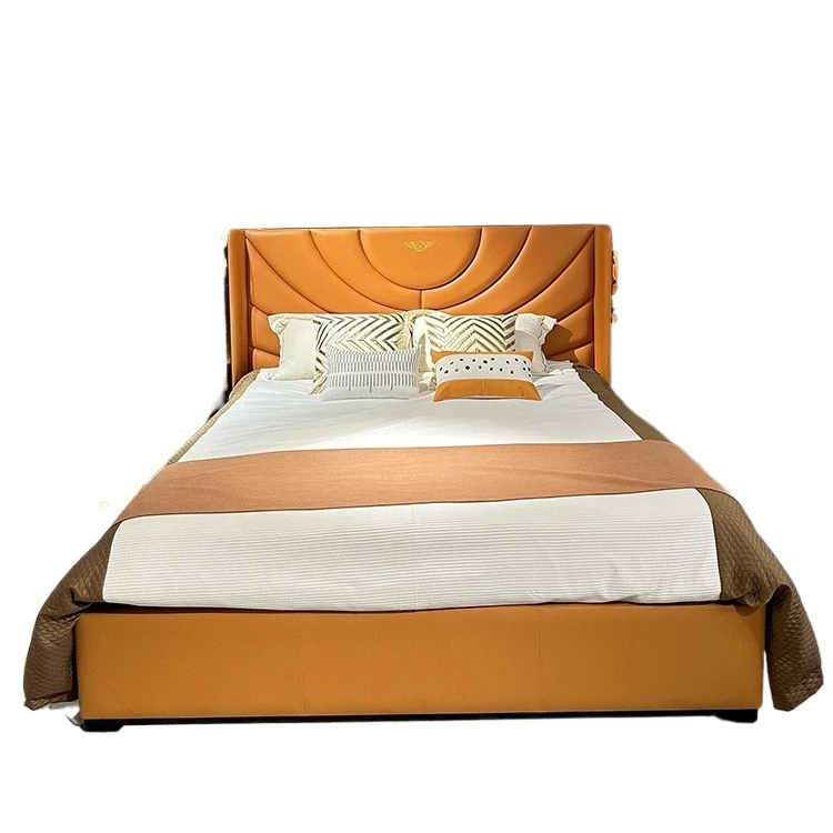 Modern Italian Latest Double Bed Designer Furniture Leather Deluxe Bed Group Italian Modern Master Bedroom Deluxe Bedroom Set