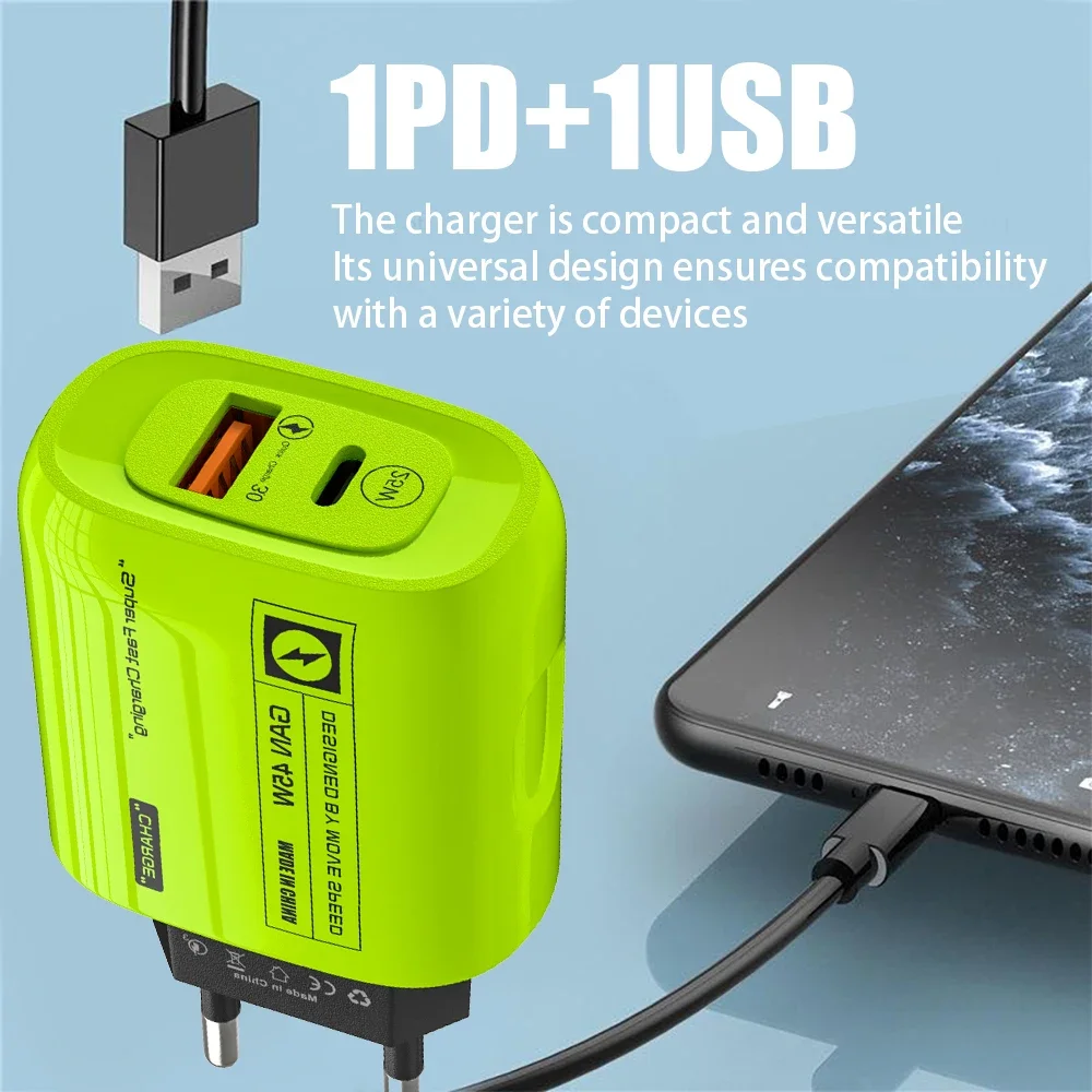 45W Fast Charger PD25W Quickly Charging QC 3.0 2Ports GAN Type-C Phone Chargers for IPhone 15 14/15 Pro Samsung Huawei Xiaomi