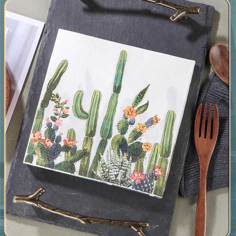 20 Stück Einweg-Servietten mit tropischem Kaktus-Motiv, dekorativ, für Abendessen, Jahrestag, Hochzeit, Party, Zuhause, Tischdekoration – Detail 1
