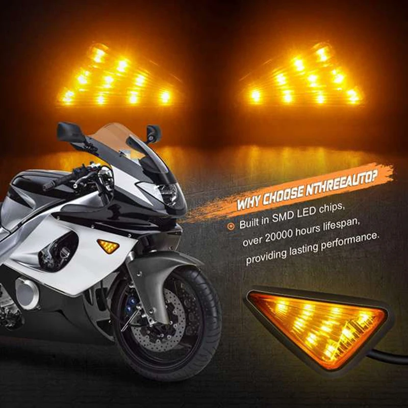 2 Pcs Flush Mount Triangle-Shaped LED Turn Signal Light, 12V Motorcycle Turn Signals Light for Suzuki Honda Yamaha