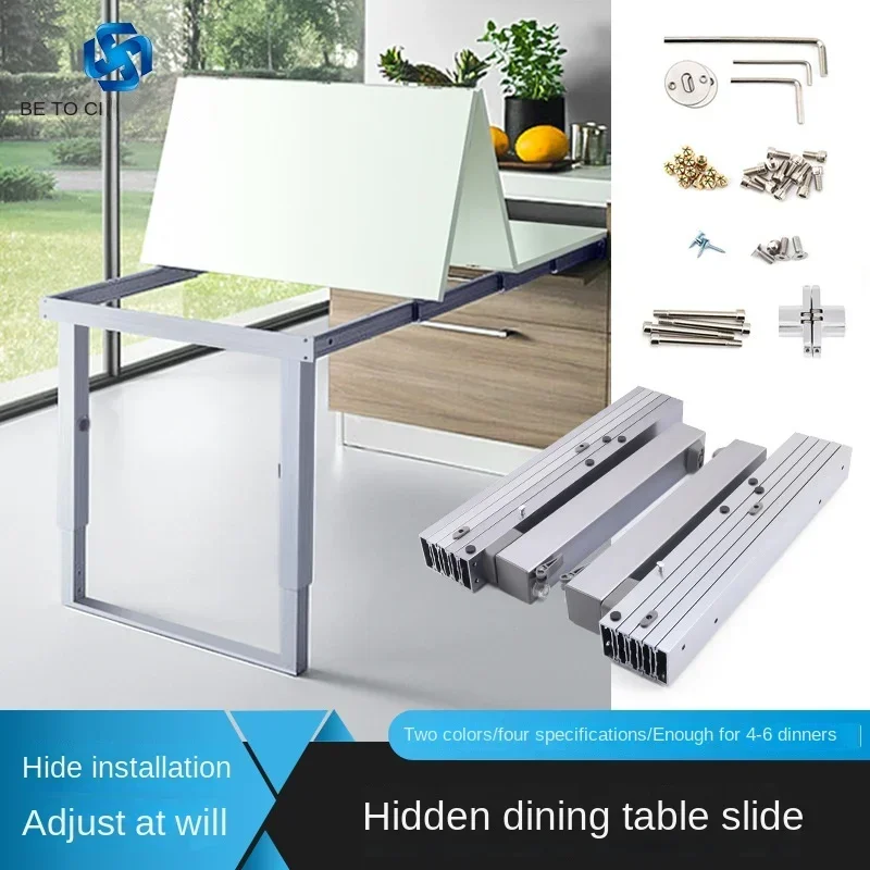 Flat folding dining table slide rail multifunctional hidden dining table drawer with feet retractable rail