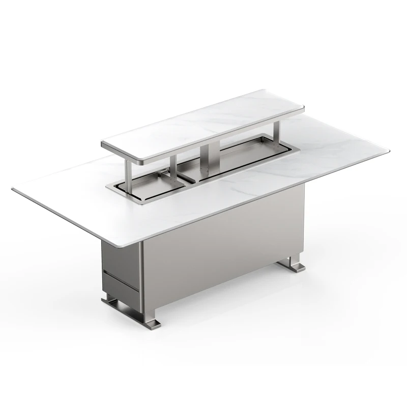 

Lightweight Luxury Designer Marble Top Console Stainless Steel Base Dining Table Restaurant Furniture Lifting Smart