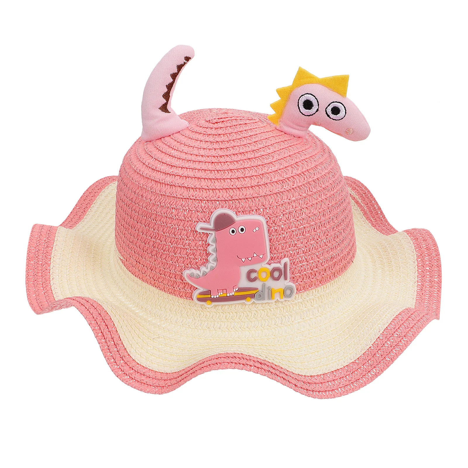 

1Pcs Kids Sunhat Dinosaur Shape Wide Straw Hat Outdoor Sun Protection Lovely Handmade Cartoon Hat for Summer Travel