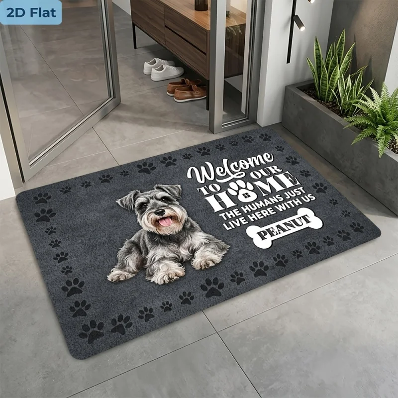 Welcome Schnauzer Dog Paw Print Doormat Non Slip Grey Floor Mat Front Entrance Pet Home Decor