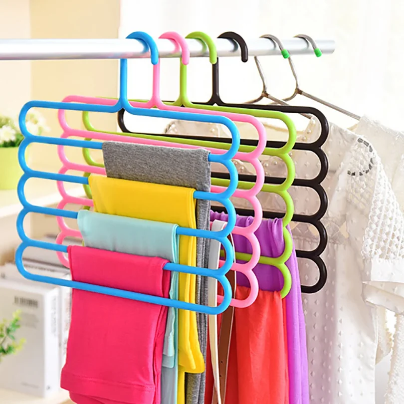 

Multi-Layers Clothes Hangers Trousers Holders Closet Storage Organizers 5 Layers Pants Towel Scarfs Racks Storage Organization