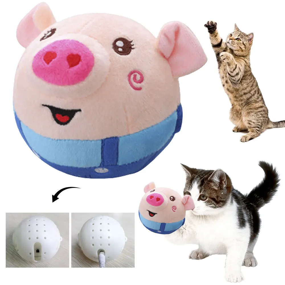 Cochoneta de dibujos animados, juguete de peluche para mascotas en movimiento activo, pelota lavable para perros, bolas que rebotan recargables por USB para perros y gatos