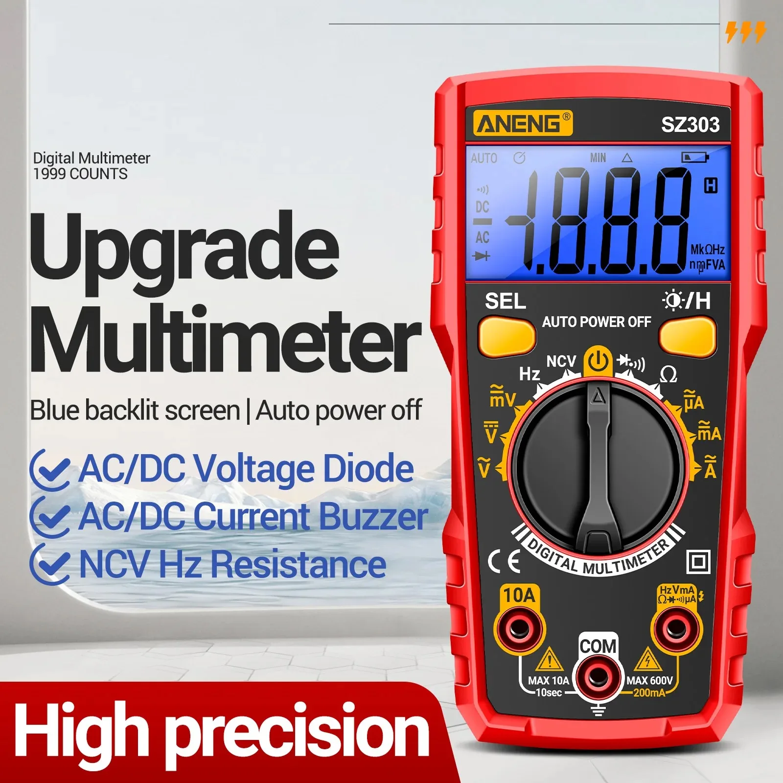 

1999 Count SZ303 Multimeter Digital AC/DC Voltage Current Resistance High Precision Professional Electrical Tester Tools