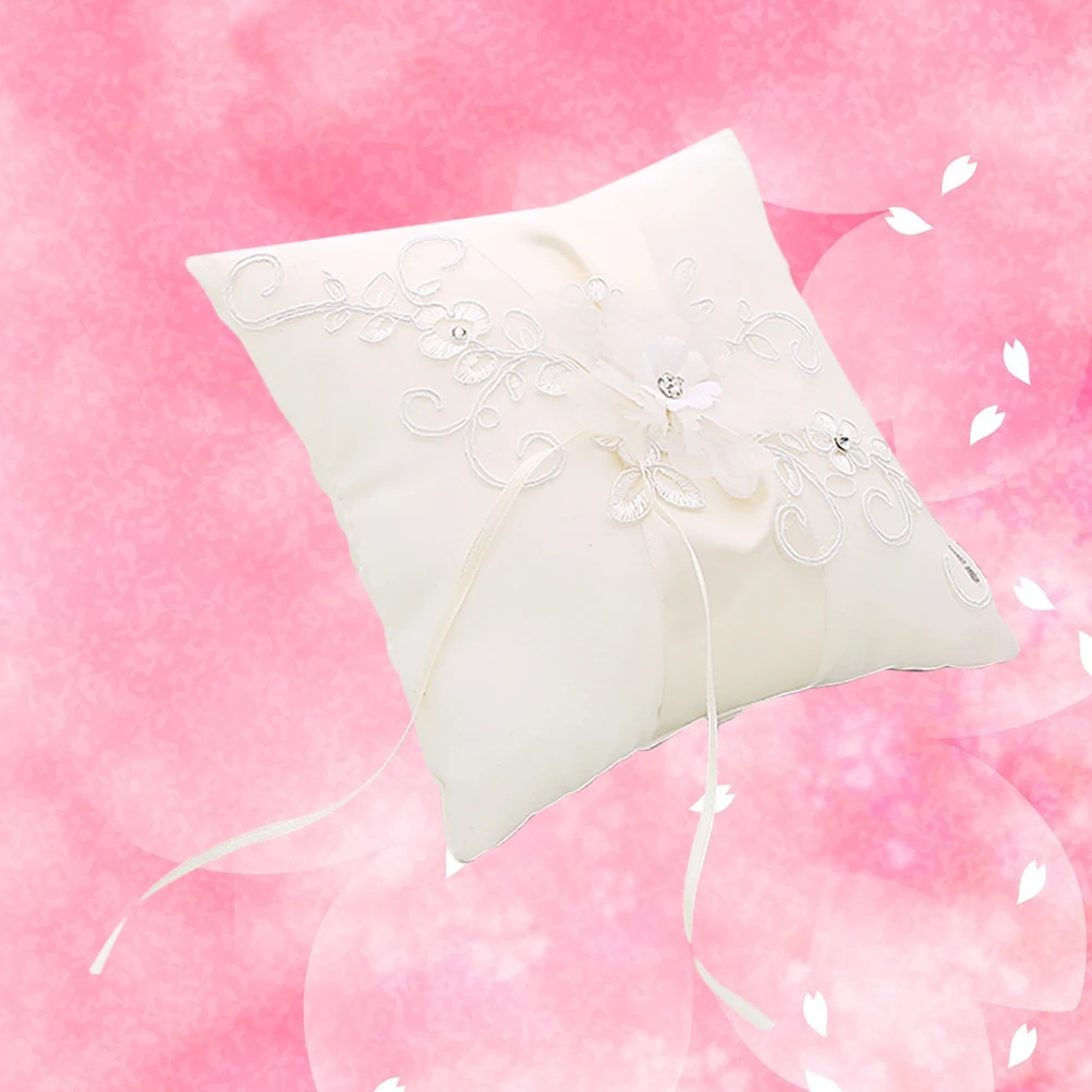

20 X20cm Ring Pillow with Ribbons Flower for Bearer Ceremony Wedding Engagement