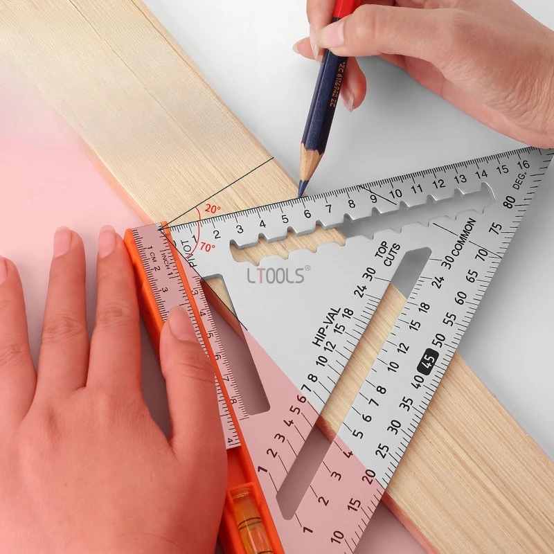 Woodworking Multifunctional Aluminum Alloy Triangle Ruler 90 °/45 ° Angle Measurement for Decoration Engineering Calibration