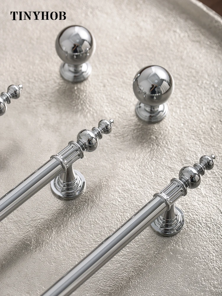 Tinyhob Solid Brass Bright Silver Luxury Cabinet Knobs Furniture Door Handle Available in Multiple Sizes  / Home Decor Door Knob