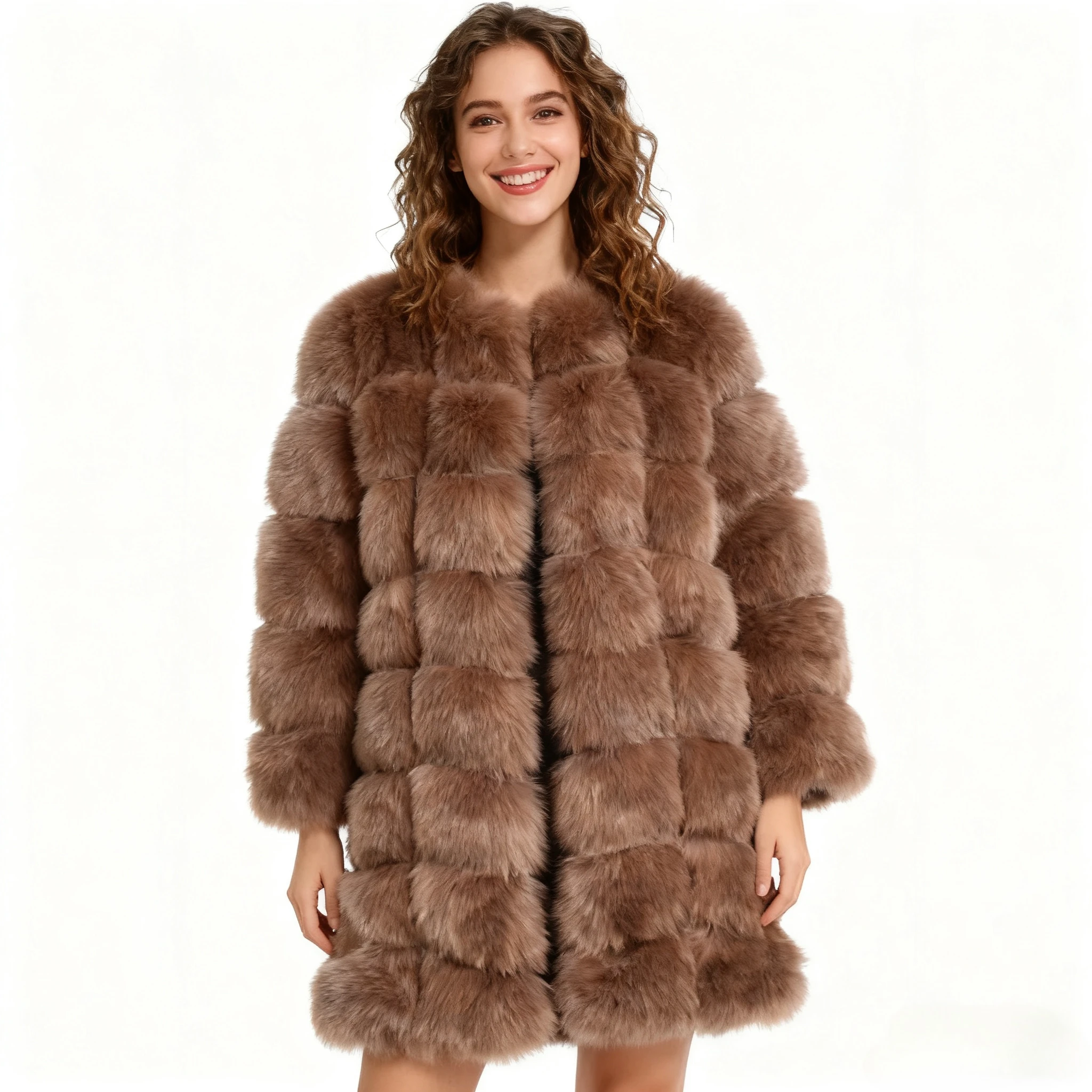 

Женские шубы из искусственного лисьего меха Y2k Меховые куртки средней длины с круглым вырезом и длинным рукавом, толстые теплые меховые повседневные свободные куртки 202, осень-зима