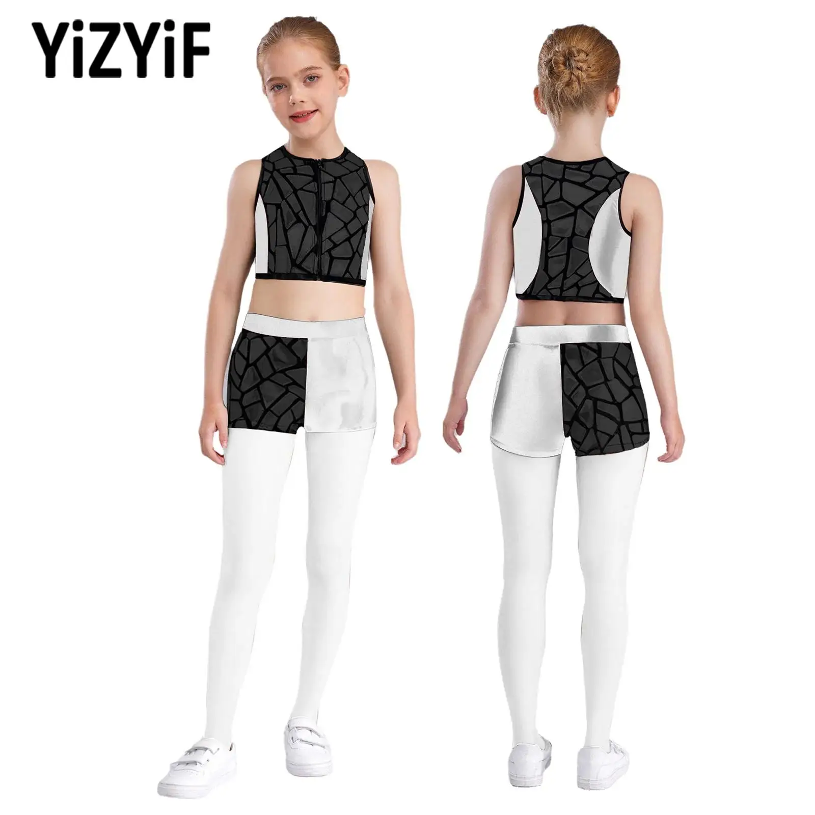 

2 Pcs Girls Sleeveless Ballet Dance Costume Outfits Sleeveless Sequins Vest with Shorts Dancewear Sets Kids Performance Clothing