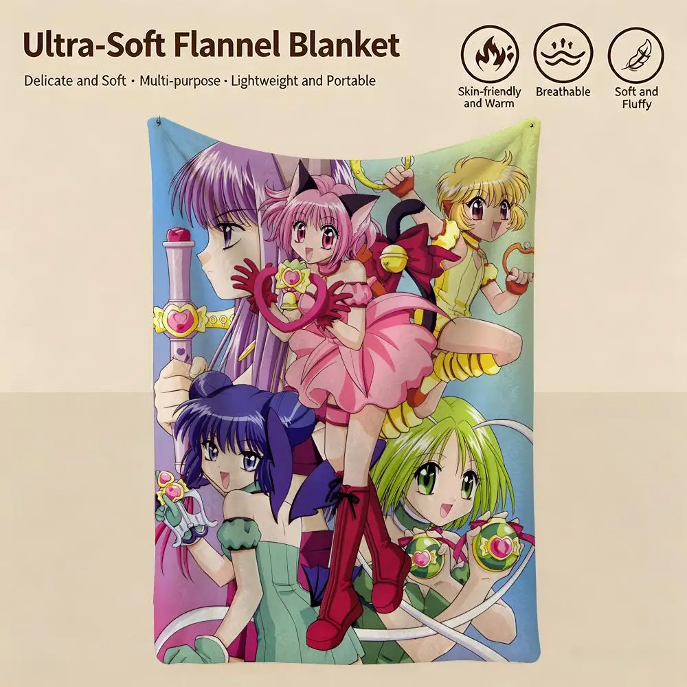anime T-Tokyo Mew Mew-W Throw Warm Soft Flannel Blanket, Multi-use for Sofa Bed Camping Travel Nap