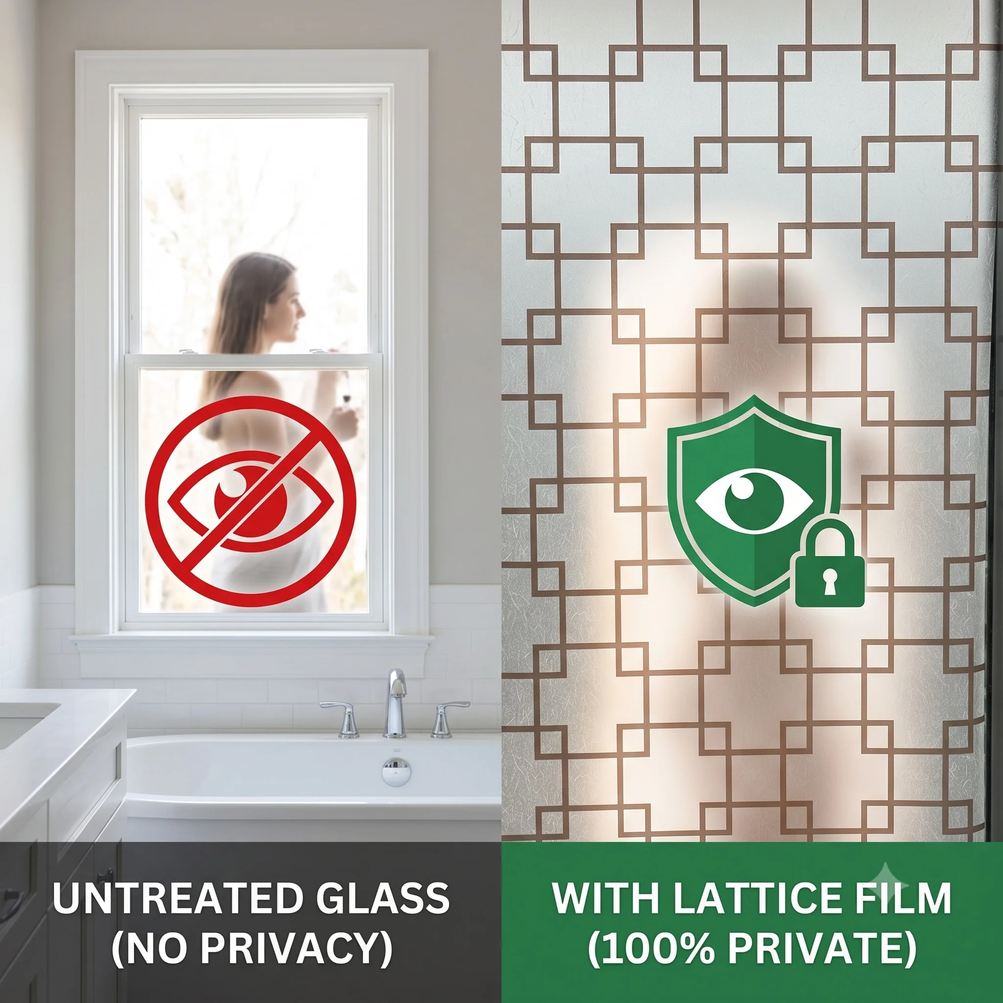 Brown Geometric Lattice Self-Adhesive Window Film Privacy Glass Sticker Waterproof Anti-UV Removable Decor for Bathroom