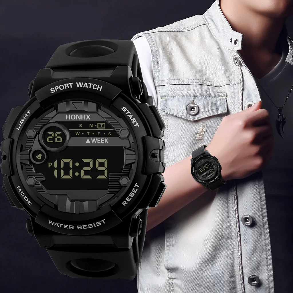 Luxury Mens Digital LED Waterproof Watch Sport Men Electronic Watch Big Dial Date Calendar High Quality Man Watch Atmosphere