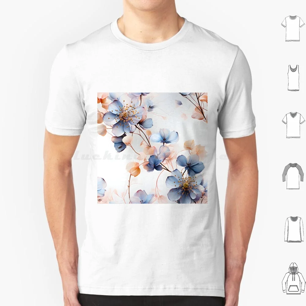 Flower Tread T Shirt Men Women Kids 6xl Flowers Flower Hortensia Floral Pattern Delicate Soft Pastel Blue White Pink Japan