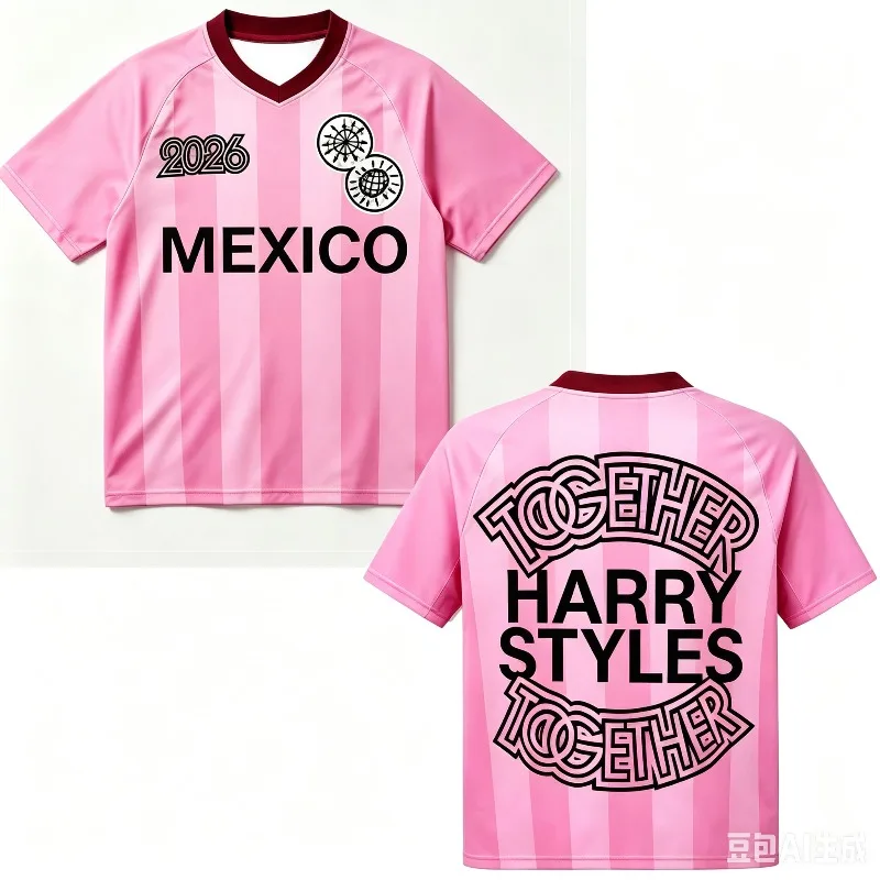 Pink Striped V Neck Soccer Jersey 2026 New Together Graphic Football Shirt Casual Streetwear Unisex Breathable Sports Tee