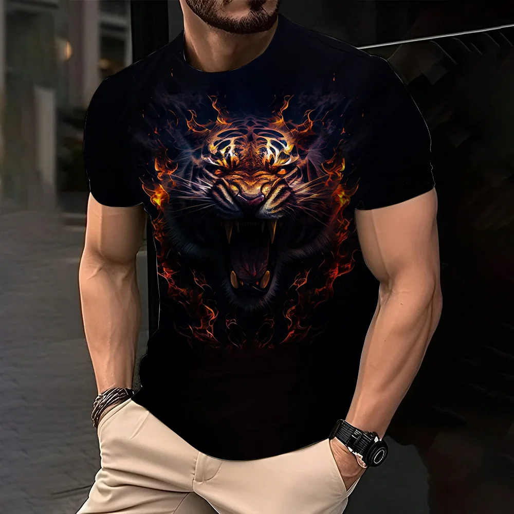 موضة الأسد الجرافيك ملابس للرجال بأكمام قصيرة 2025 الصيف س الرقبة الحيوان ثلاثية الأبعاد تي شيرت مطبوع حجم كبير تنفس العضلات تي شيرت #3
