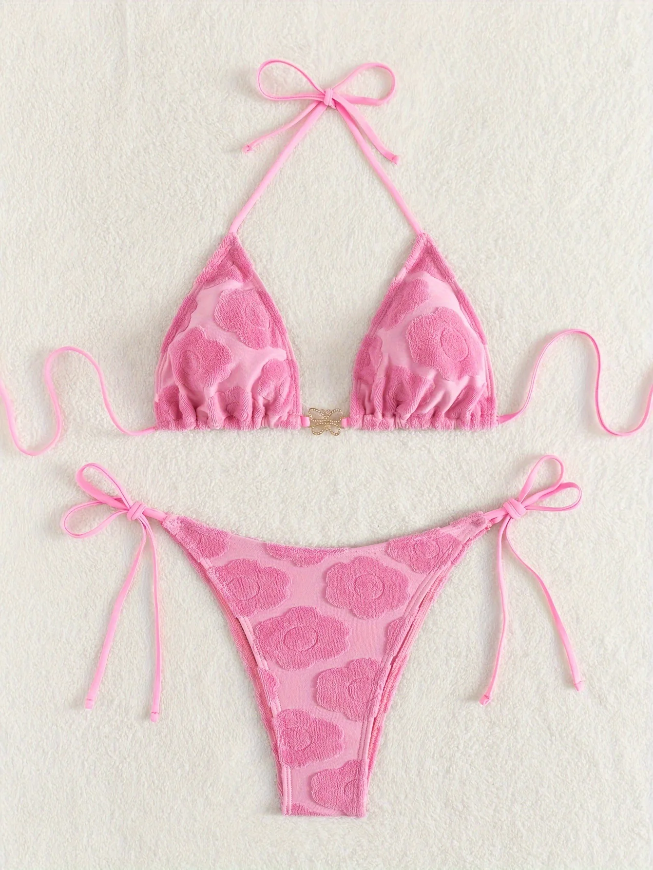 sexy pink flower pattern rhinestone butterfly bikinis sets two pieces thong swimsuits bathing suit swimwear biquini tankini