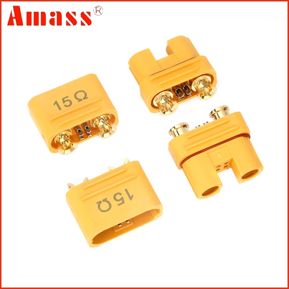 

10 пар/лот Amass AS150U DC500V 70A Водонепроницаемый латунный позолоченный разъем 2.0 мм типа «банан» с сигнальным контактом для деталей RC Lipo