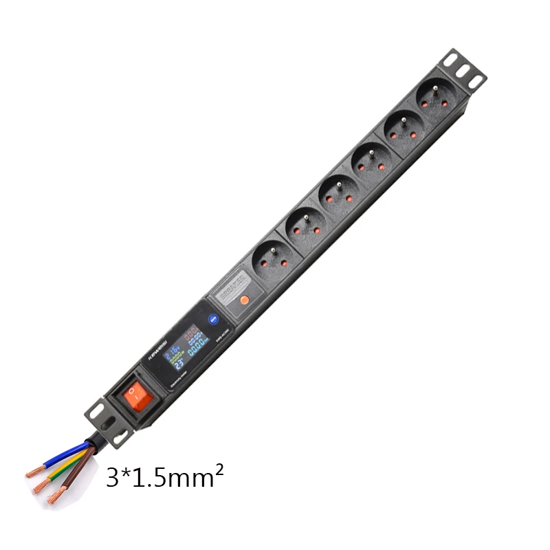 

French Power Strip 6 Ways socket overload protection Voltage/current/power digital meter For network cabinet mount