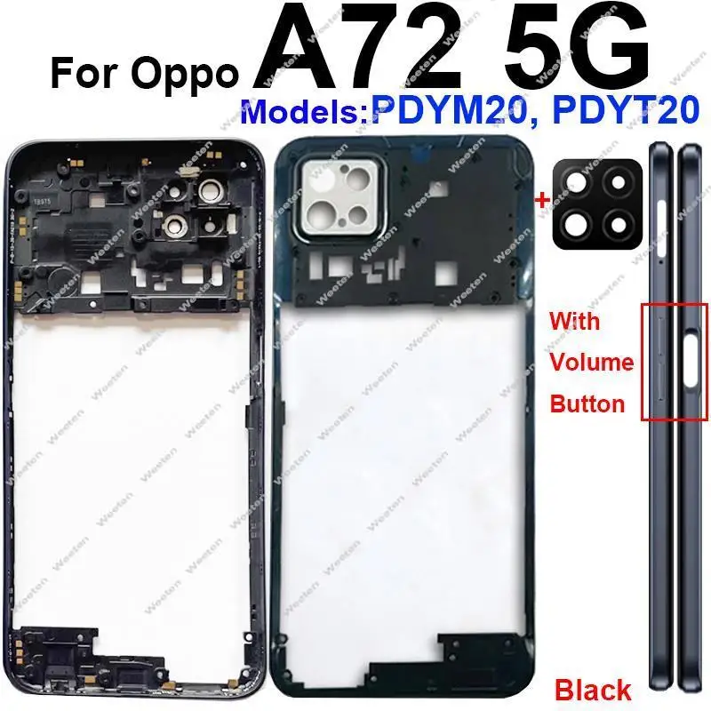 

For OPPO A72 4G 5G Middle Housing Frame Cover Bezel with Volume Button Lens Frame Replacement Parts