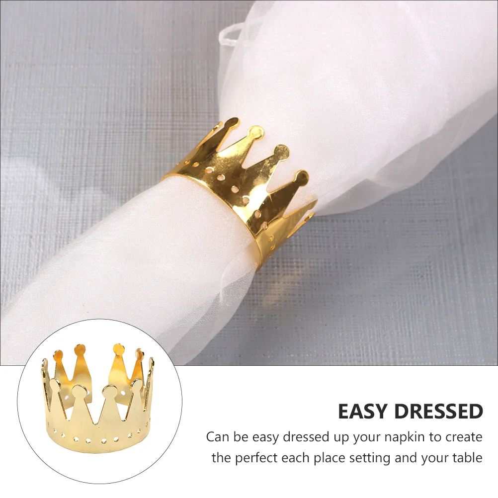 6 Pcs Wedding Crown Napkin Ring Dinner Party Holder for Table Alloy Rhinestone Holders