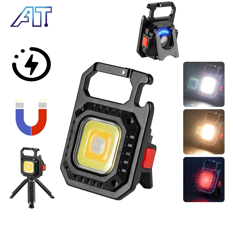 

Mini LED Flashlight Pocket Keychains Light Work Lights USB Rechargeable Camping Fishing Lantern Torch with Magnet Hook Corkscrew