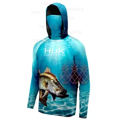 HUK Fishing Hoodie Shirts Mask UV Protection UPF50+ Neck Gaiter Fishing Clothing Men's Breathable Performance Fishing T-Shirts