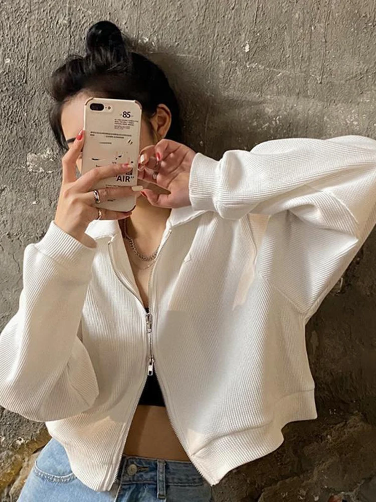 

Cropped Jackets Women Zipper Chic Streetwear Solid Loose Hot Girls College Feminine Coats Harajuku Basic Ins Students Ulzzang