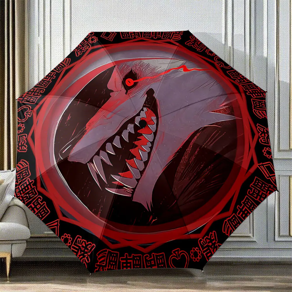Red Wolf Teeth Illustration Dark Style Umbrella Print portable waterproof sun rain umbrella for outdoor travel beach