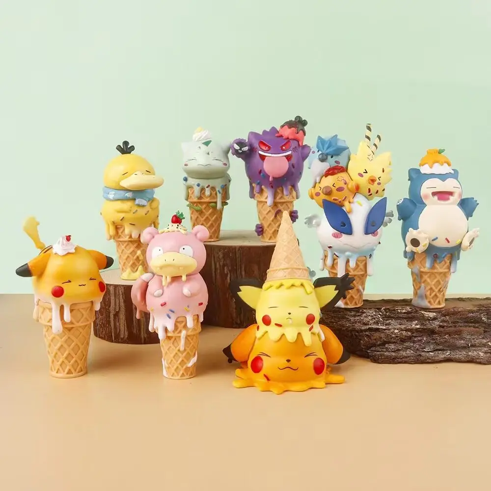 Caja Sorpresa de la Serie de Conos de Helado de Anime Pokémon, Figura de Acción de Psyduck y Gengar, Muñeco Adorable, Juguete, Decoración de Escritorio, Regalos para Fans