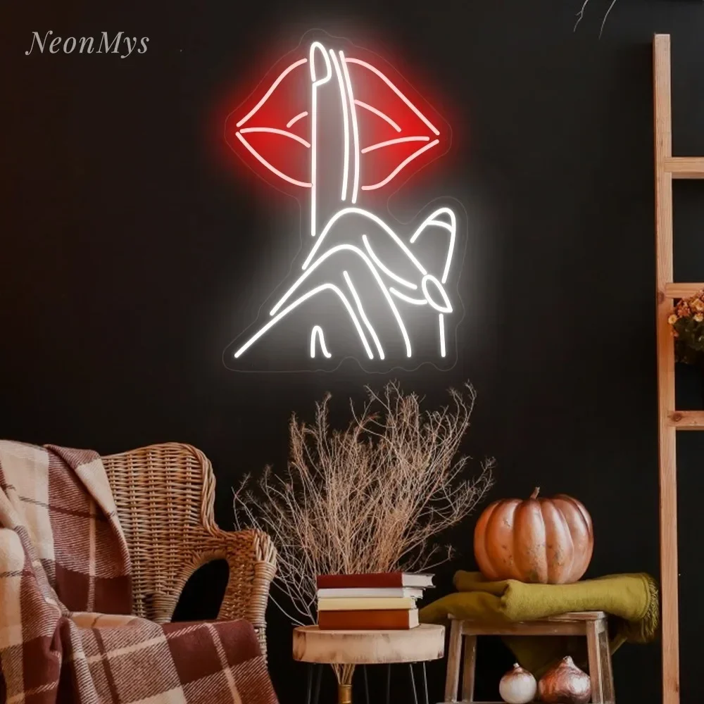 Imagem -03 - Quiet Finger on Lips Led Neon Sign Secret Flex Lights Parede do Quarto Festa Logotipo Personalizado Bar Decoração do Casamento be