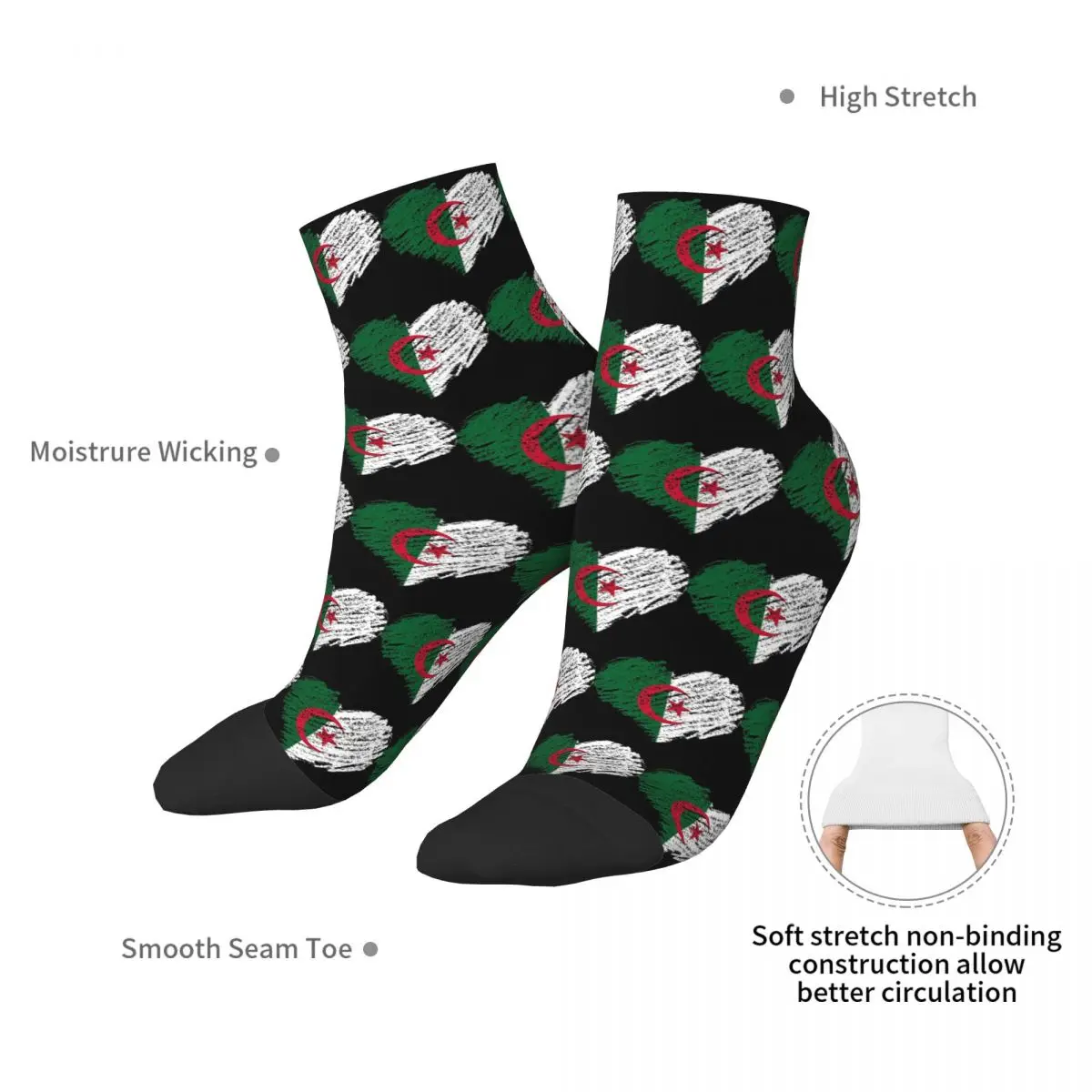 Scribble I Love Algeria Flag Socks Harajuku Sweat Absorbing Stockings All Season Socks Accessories for Man Woman Christmas Gifts